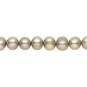 Pearl, cultured freshwater (dyed), moss, 5-6mm semi-round with 0.4-0.6mm hole, D grade, Mohs hardness 2-1/2 to 4. Sold per 15-inch strand.