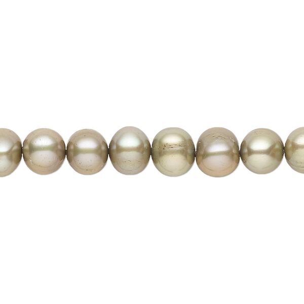 Pearl, cultured freshwater (dyed), moss, 5-6mm semi-round with 0.4-0.6mm hole, D grade, Mohs hardness 2-1/2 to 4. Sold per 15-inch strand. image number 0