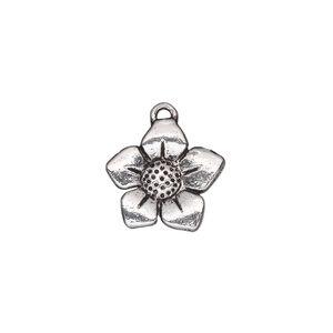 Charm, antique silver-plated "pewter" (zinc-based alloy), 15x14mm single-sided flower. Sold per pkg of 20.