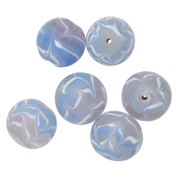 Bead, glass, translucent matte multi-blues / white / clear, 20mm round. Sold per pkg of 6. image number 0