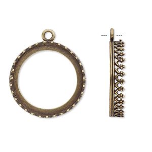 Drop, JBB Findings, antiqued brass, 22mm round with decorative trim, 20mm round bezel setting. Sold per pkg of 2.