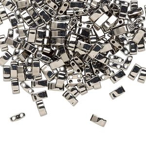 Seed bead, TILA®, glass, pkg/250g, 5x2.3mm half tila rectangle, opaque nickel-plated, (HTL-190).
