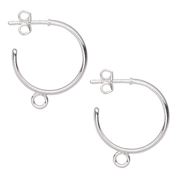 Earstud, silver-plated carbon steel and stainless steel, 18mm 3/4 hoop with closed loop. Sold per pkg of 5 pairs. image number 0