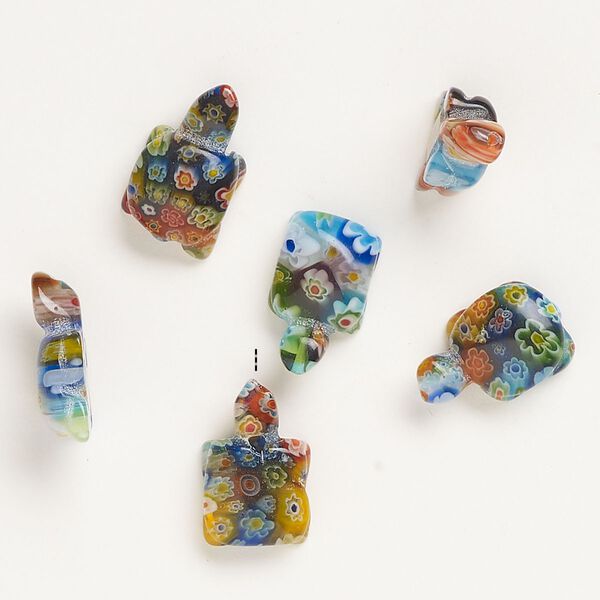 Bead, millefiori glass, translucent multicolored, 20x12mm-23x14mm half-drilled turtle. Sold per pkg of 6. image number 0
