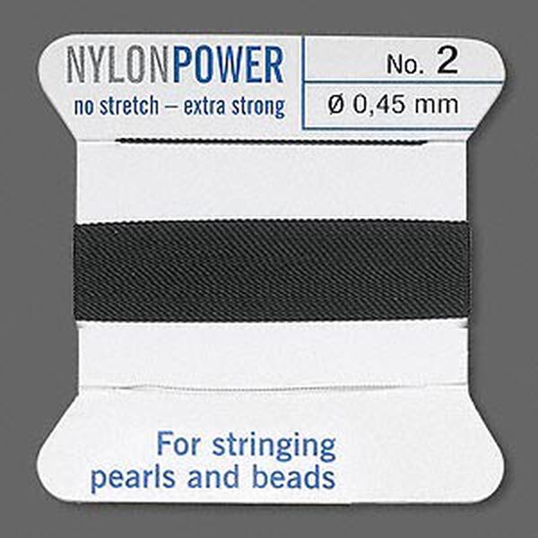 Thread, Griffin, nylon, black, size #2. Sold per 2-meter card (approximately 78 inches). image number 0