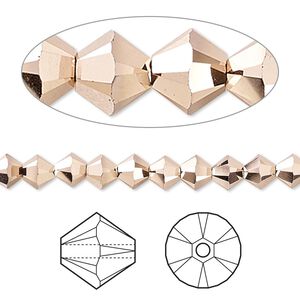 Bead 144pk crystal rose gold 2X 18Kt gold plate, Crystal Passions® 5mm bicone 5328