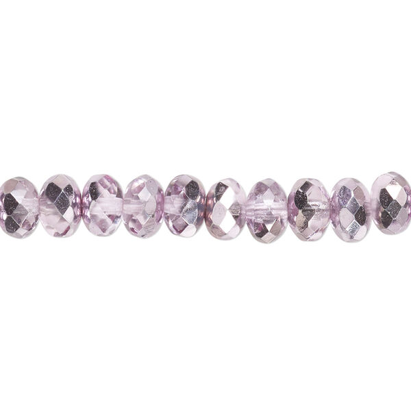 Bead, Czech fire-polished glass, metallic pink silver, 7x5mm faceted rondelle. Sold per 15-1/2" to 16" strand. image number 0