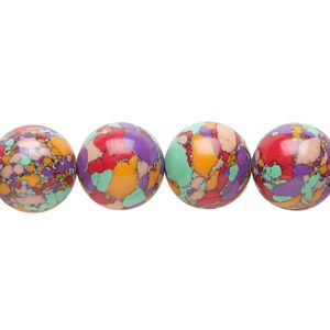 Bead, resin, multicolored, 12mm round with mosaic design. Sold per 15-1/2" to 16" strand.