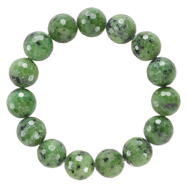 Bracelet, stretch, ruby in zoisite (natural), 15-16mm faceted round, 9 inches. Sold individually. image number 0