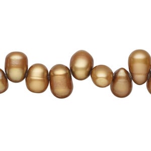 Freshwater pearl 1pkg1, top-drilled rice, 15.5-16 inch golden copper 7x6mm-10x7mm cultured
