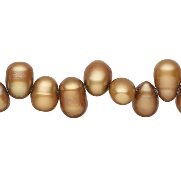 Freshwater pearl 1pkg1, top-drilled rice, 15.5-16 inch golden copper 7x6mm-10x7mm cultured image number 0