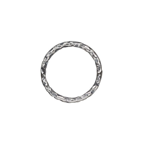 Jump ring, antiqued sterling silver, 16mm hammered round, 13.4mm inside diameter, 15 gauge. Sold Individually. image number 0