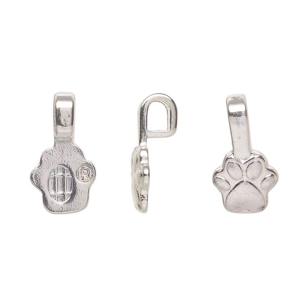 Bail, Aanraku&reg;, glue-on, silver-plated "pewter" (zinc-based alloy), 16.5x9mm with 9x9mm dog paw flat base. Sold per pkg of 5. image number 0