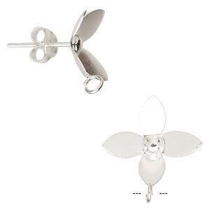 Earstud 1pkg2 sterling silver, 15x14mm flower / open loop, 1 pair