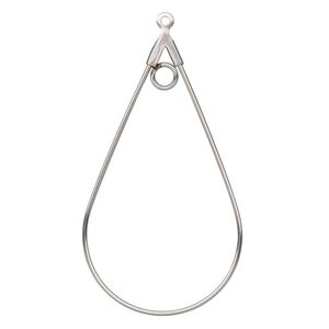 Beading hoop, stainless steel, 40x24mm teardrop with loop. Sold per pkg of 10.