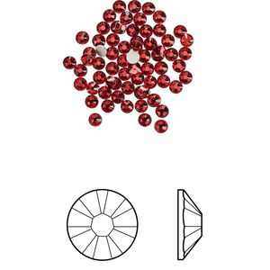 Flat back 144pk scarlet foil back, Crystal Passions® 2.1-2.3mm rose round SS7 2058