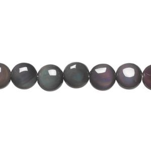 Rainbow obsidian 1pkg1, flat round bead natural 15.5-16 inch 8mm
