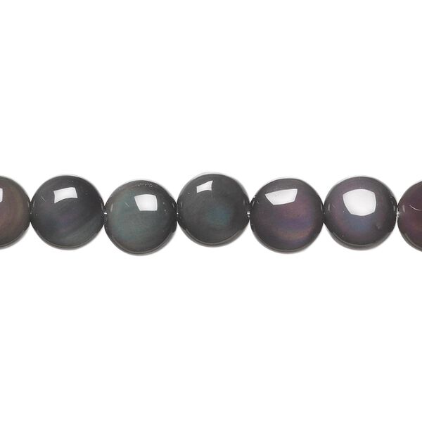Rainbow obsidian 1pkg1, flat round bead natural 15.5-16 inch 8mm image number 0