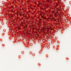 Seed bead, Delica®, glass, pkg/50g, #11 round, translucent semi-matte silver-lined red orange (DB-0683).