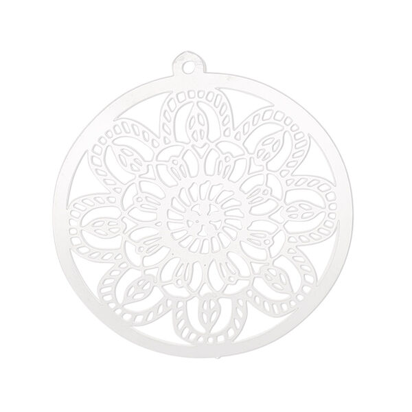 Focal, Lazer Lace™, stainless steel, 32mm single-sided domed round with flower design, Sold per pkg of 2. image number 0