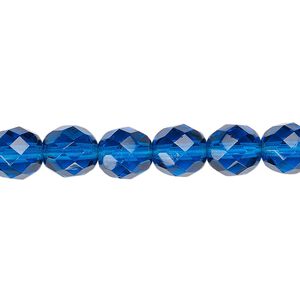 Bead, Czech fire-polished glass, dark aqua, 8mm faceted round. Sold per pkg of 600 (1/2 mass).