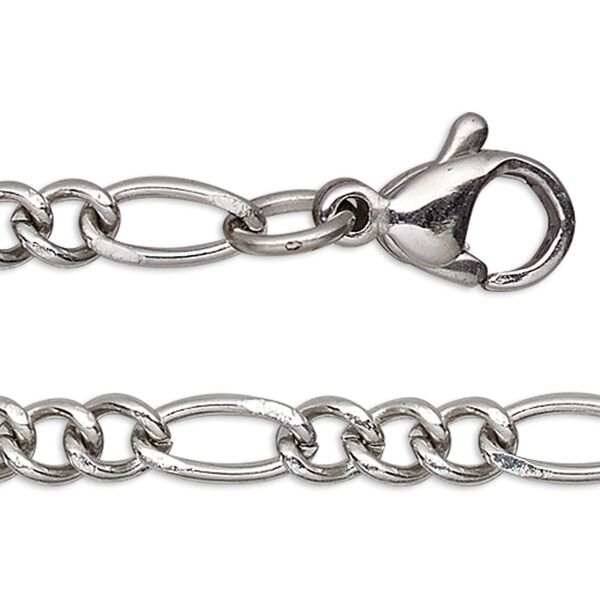 Chain, stainless steel, 3.5mm figaro, 18 inches with lobster claw clasp. Sold individually. image number 0
