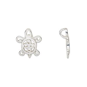 Pendant, sterling silver, 15.5x13mm single-sided turtle with hidden bail. Sold individually.