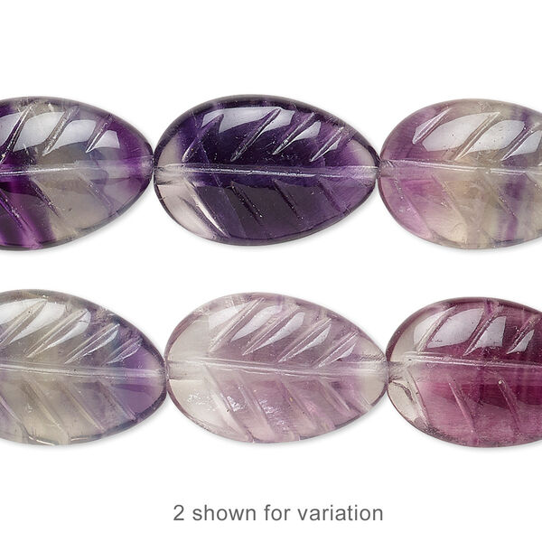 Bead, rainbow fluorite (natural), 18x12mm carved leaf, B grade, Mohs hardness 4. Sold per 15-1/2" to 16" strand. image number 0