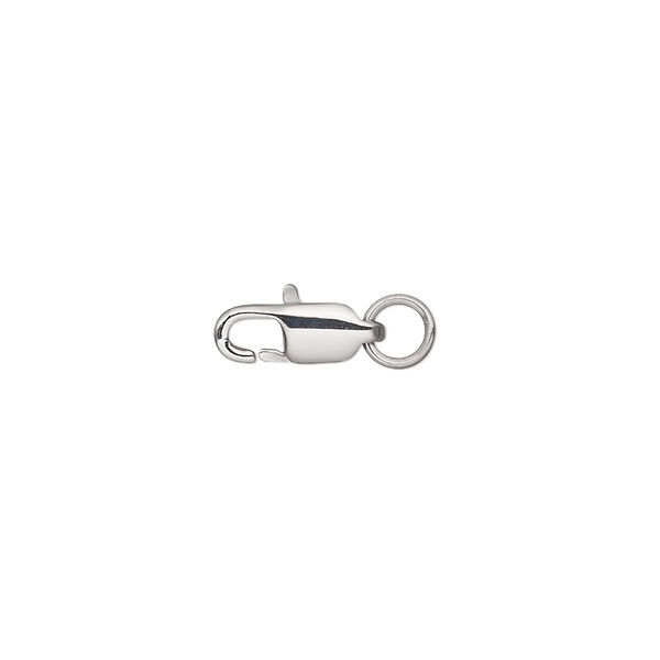 Clasp, lobster claw, stainless steel, 11x6mm rectangular hook with 5mm closed jump ring. Sold per pkg of 10. image number 0