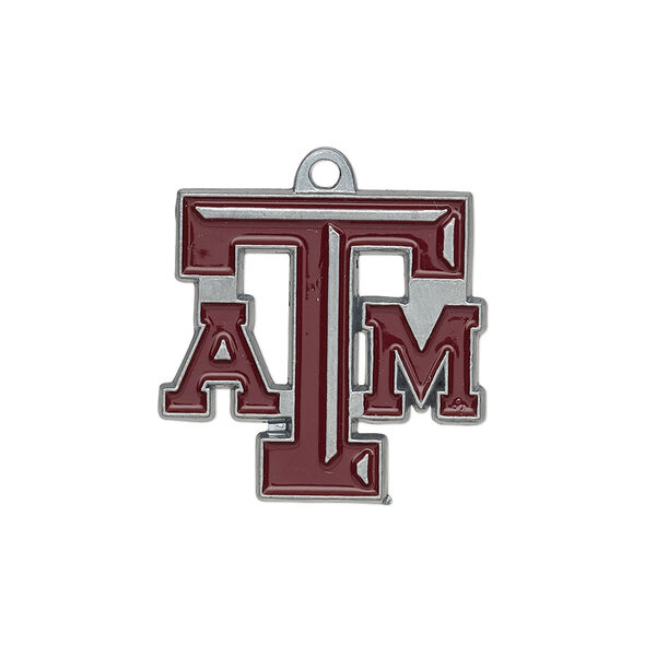 Charm, enamel and "pewter" (zinc-based alloy), maroon, 22x21mm single-sided Texas A&M Aggies. Sold individually. image number 0