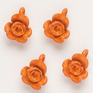 Charm, "pewter" (zinc-based alloy) and enamel, orange, 17x13mm flower. Sold per pkg of 4.