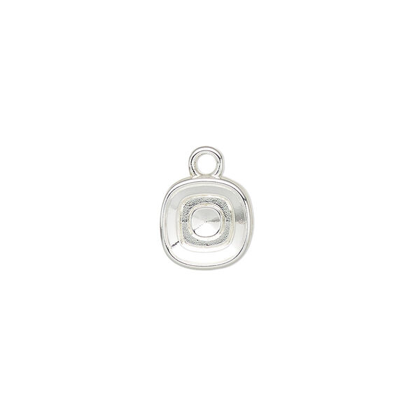 Drop, Almost Instant Jewelry®, silver-finished "pewter" (zinc-based alloy), 10mm square with 8mm faceted cushion setting. Sold per pkg of 2. image number 0