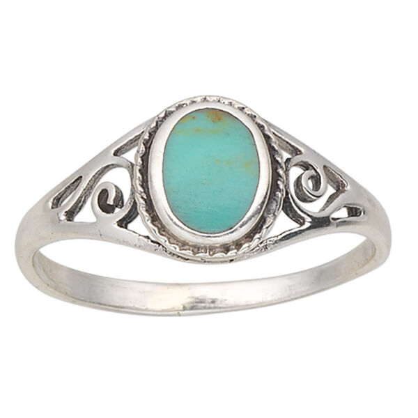Ring, "turquoise" (imitation) resin and sterling silver, turquoise blue, 6x5mm oval, size 6. Sold individually. image number 0