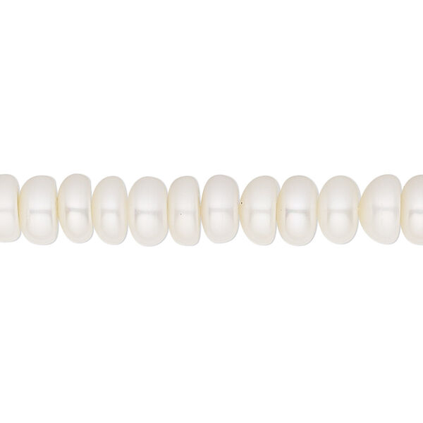 Pearl, White Lotus™, cultured freshwater (bleached), white, 7.5-8mm button, C grade, Mohs hardness 2-1/2 to 4. Sold per 15-1/2" to 16" strand. image number 0