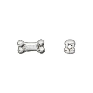 Bead, pewter (tin-based alloy), pkg/1, antique silver plate, 13x5.5mm dog bone.