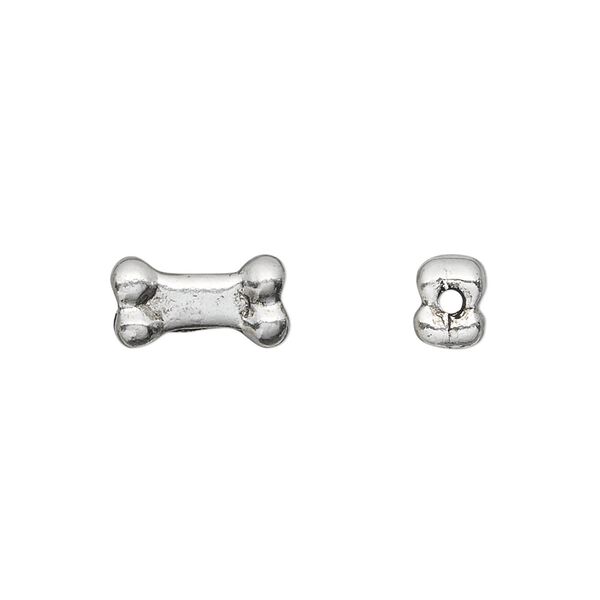 Bead, pewter (tin-based alloy), pkg/1, antique silver plate, 13x5.5mm dog bone. image number 0