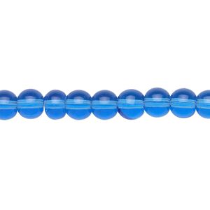Bead, glass, blue, 6mm round. Sold per 36-inch strand.