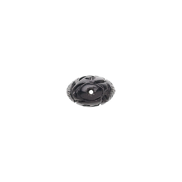 Jet 1pkg1, hand-carved oval bead natural 15x11mm image number 1