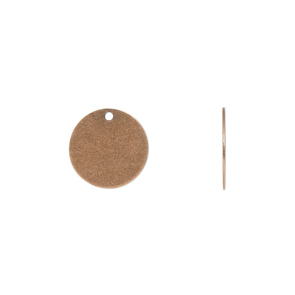 Drop, antique copper-plated brass, 12mm flat round. Sold per pkg of 100. image number 0