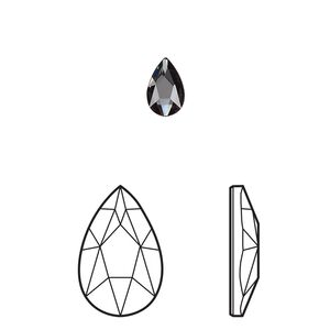 Flat back 144pk graphite foil back, Swarovski® 8x5mm pear 2303