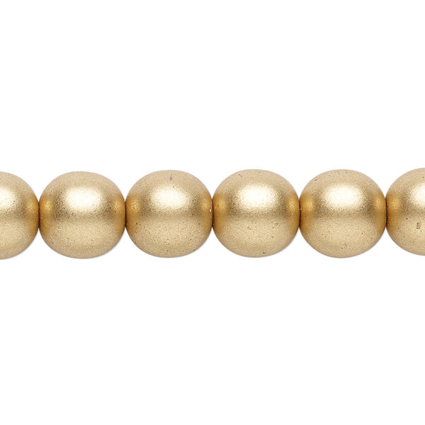 Bead, Czech glass druk, opaque satin gold, 10mm round. Sold per 15-1/2" to 16" strand. image number 0