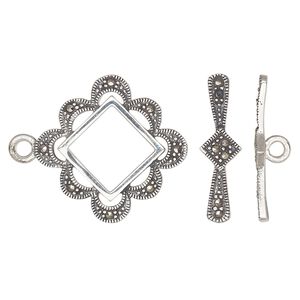 Clasp toggle 1pkg1 sterling silver / marcasite (natural), 24x23mm fancy diamond, 1-strand