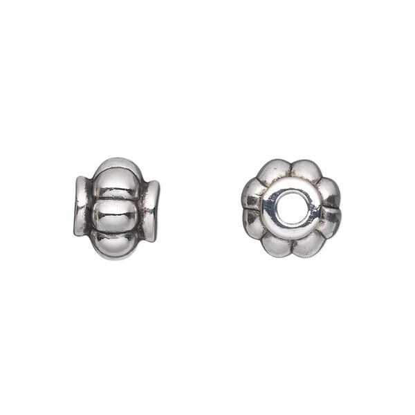 Bead, antiqued silver-finished copper-coated plastic, 11x9mm ribbed rondelle. Sold per 50-gram pkg, approximately 120 beads. image number 0