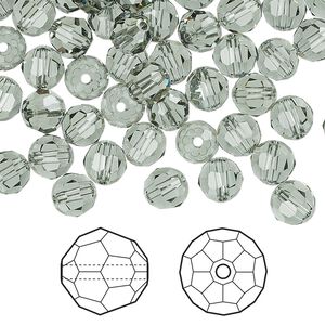 Bead 144pk black diamond, Crystal Passions® 6mm round 5000