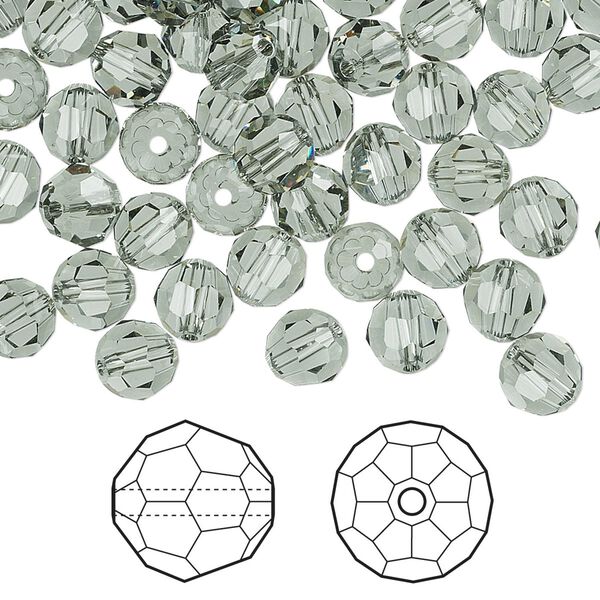 Bead 144pk black diamond, Crystal Passions® 6mm round 5000 image number 0