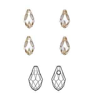 Briolette 4pk crystal golden shadow, Crystal Passions® 9x5mm pendant drop 6007