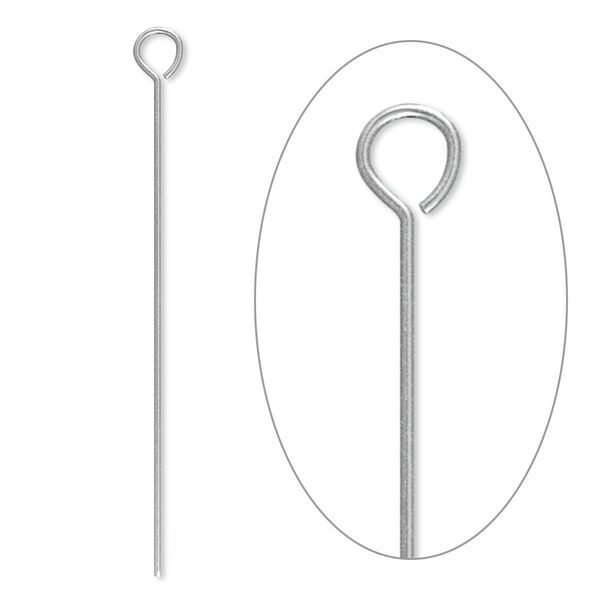 Eye pin, stainless steel, 1-1/2 inches, 24 gauge. Sold per pkg of 100. image number 0