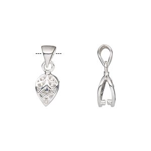 Bail, ice-pick, sterling silver, 9x7mm leaf with 4.5mm grip length. Sold individually.