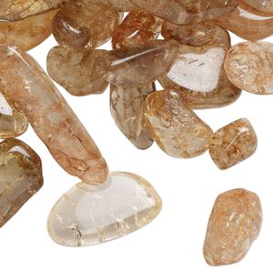 Bead mix, crackle glass, translucent brown, medium to gigantic chip. Sold per 8-ounce pkg.