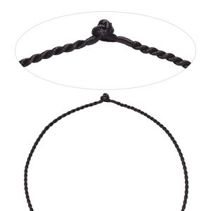 Necklace cord, satin-finished nylon, black, 2.3mm-2.6mm smooth twisted, 20 inches with knot closure. Sold per pkg of 2.